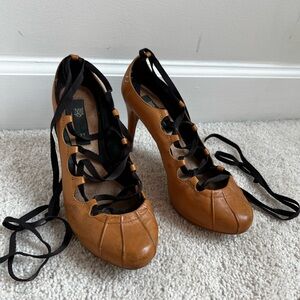 Elegant Tan Lace-Up Heels